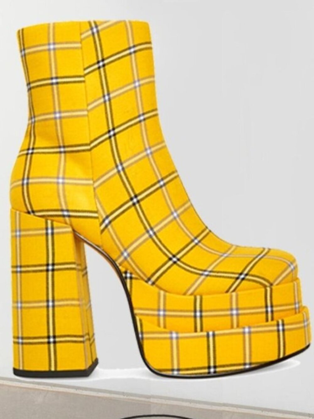 💋RETRO 70s CHIC💋Steve Madden Double Plarform Booties in Yellow & Black Plaid - Picture 2 of 16